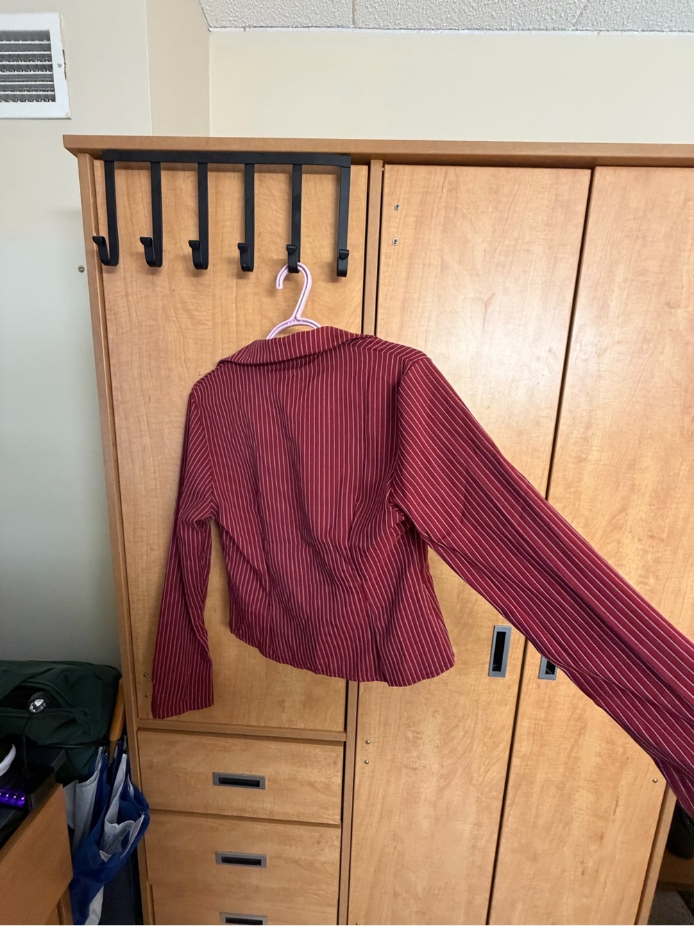 Women’s Red Pinstripe Button-Front Top